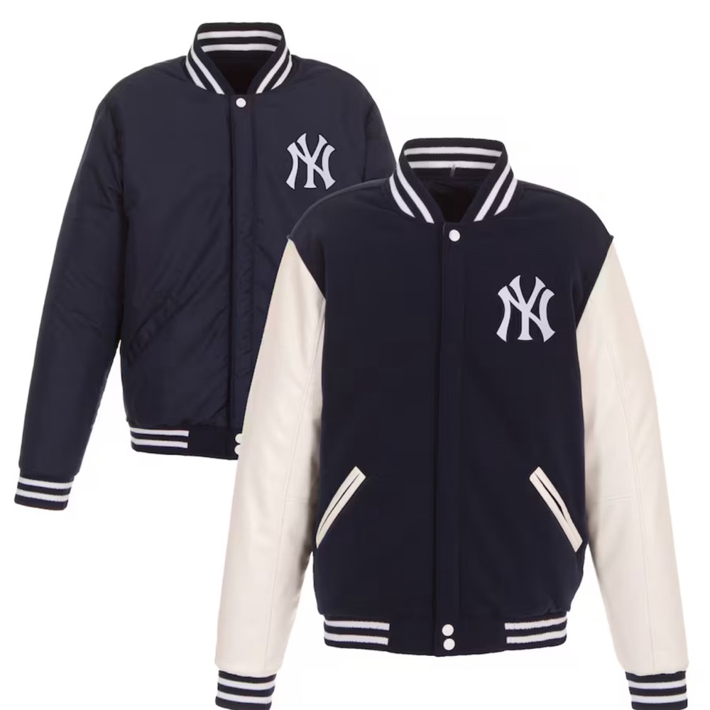 NWT’s Men’s New York Yankees ~ 2X Reversible Fleece Jacket w/faux LeatherSleeves